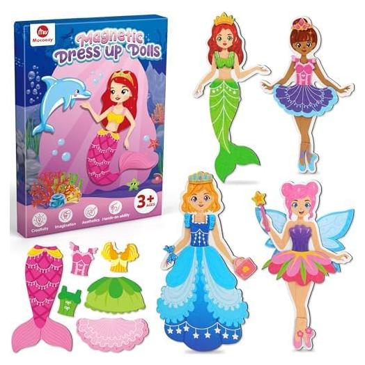 Muñecas Magnéticas para Vestir Mocoosy - Princesa, Sirena, Hada, Bailarina - Juego de Viaje