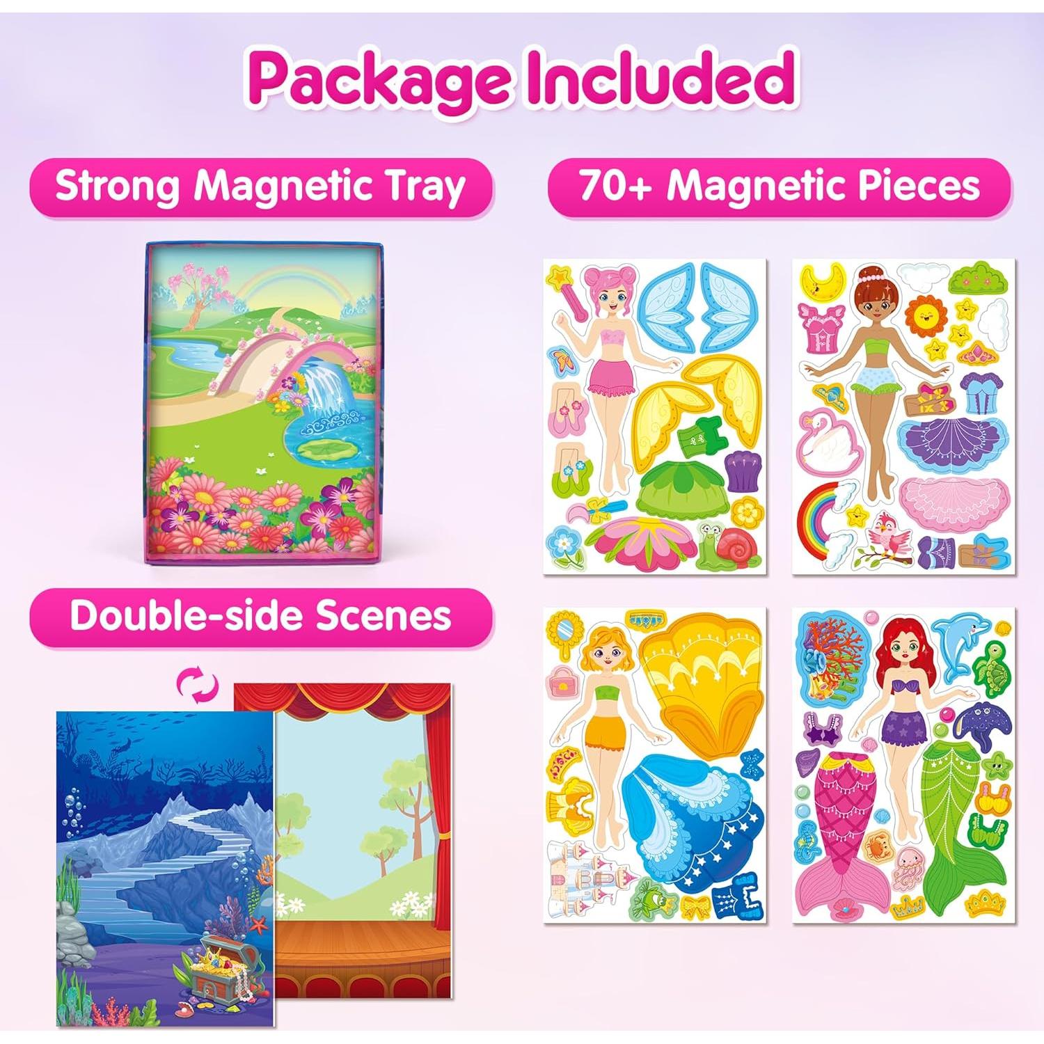 Muñecas Magnéticas para Vestir Mocoosy - Princesa, Sirena, Hada, Bailarina - Juego de Viaje