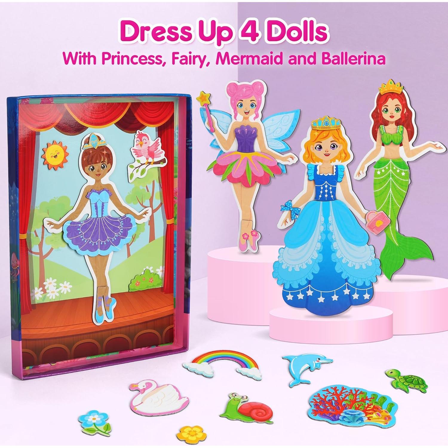 Muñecas Magnéticas para Vestir Mocoosy - Princesa, Sirena, Hada, Bailarina - Juego de Viaje