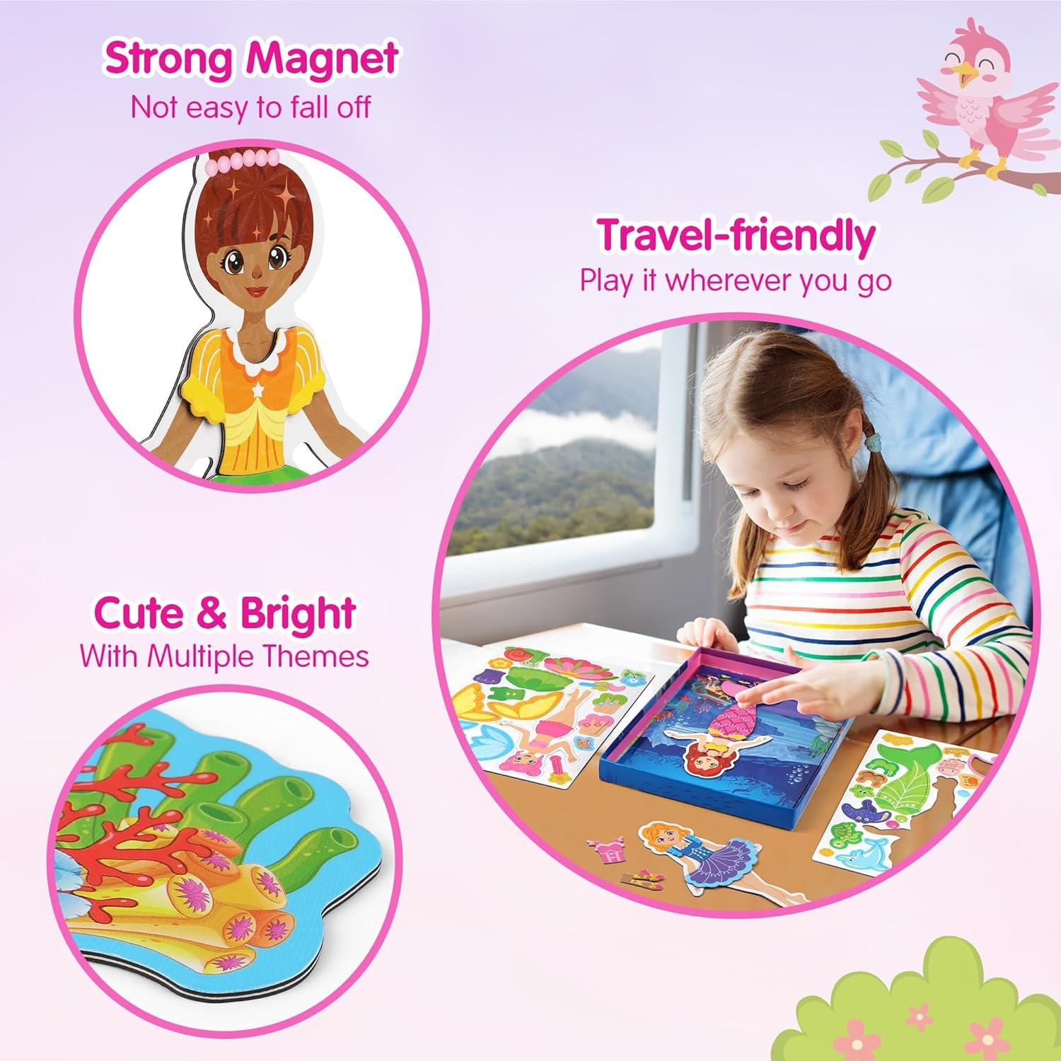 Muñecas Magnéticas para Vestir Mocoosy - Princesa, Sirena, Hada, Bailarina - Juego de Viaje
