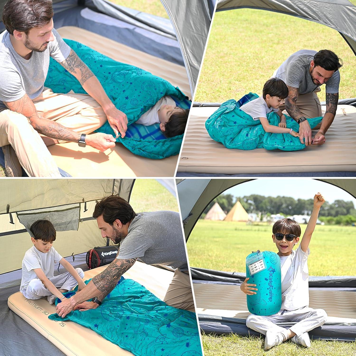 Saco de Dormir KingCamp para Niños 7°C Impermeable 170x70cm