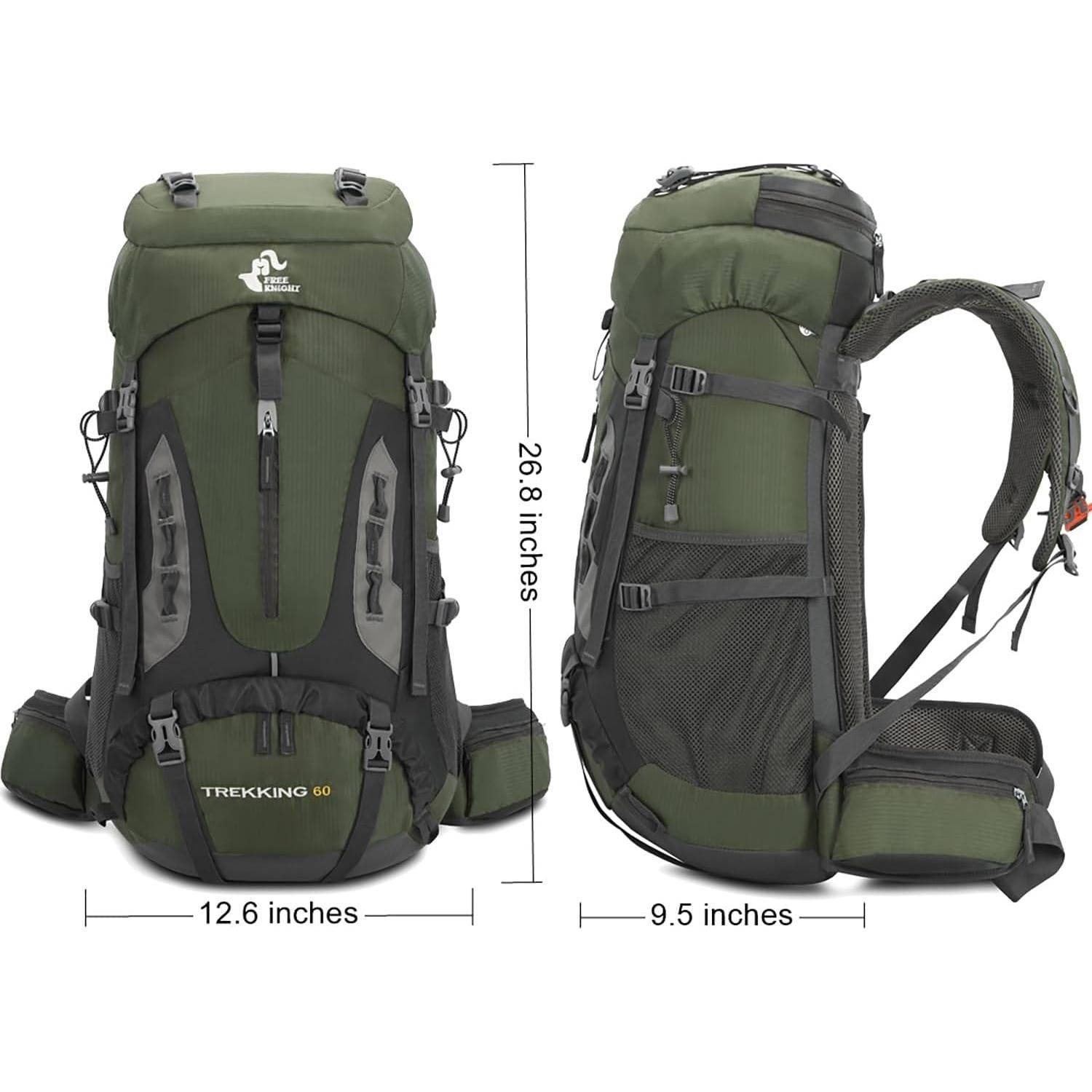 Mochila de Senderismo Bseash 60L Impermeable Verde Militar