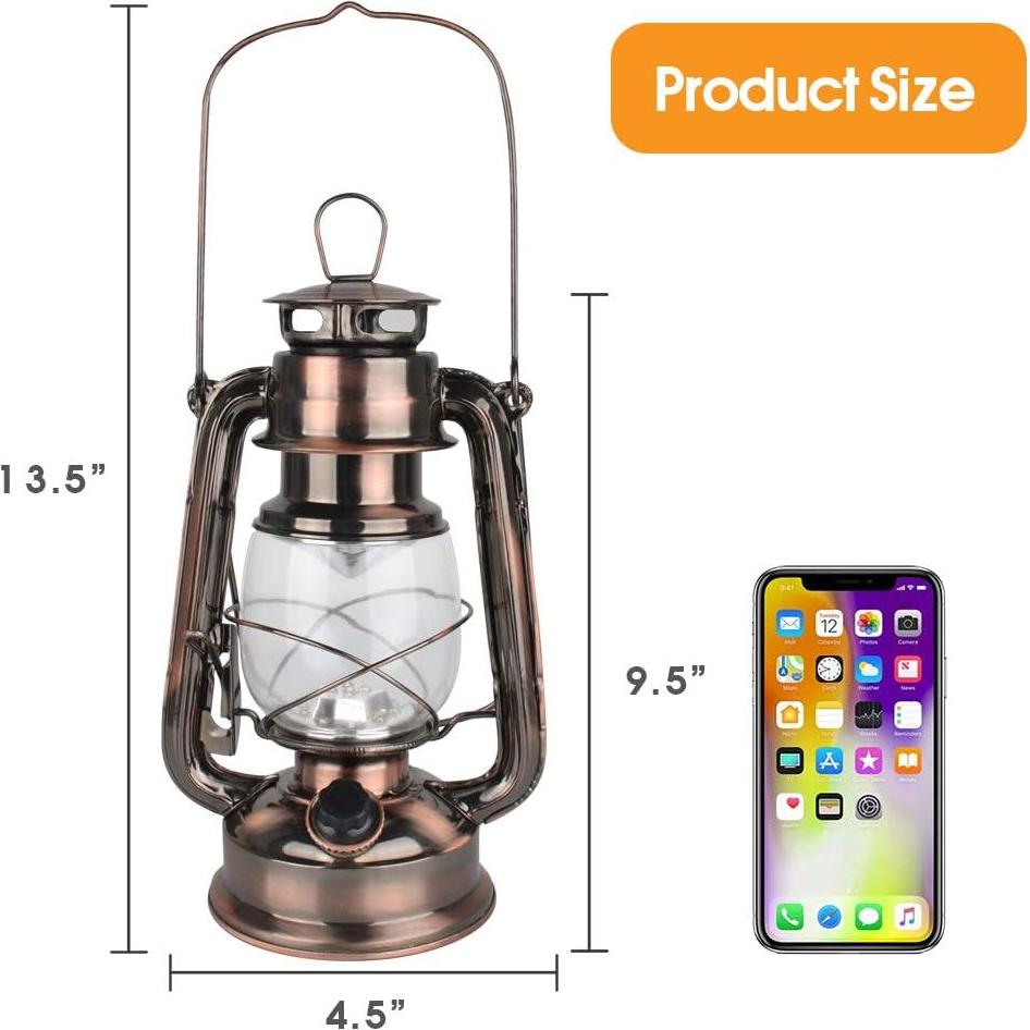 Linterna de Huracán LED Vintage WishHome Cobre 24 cm 150 Lúmenes
