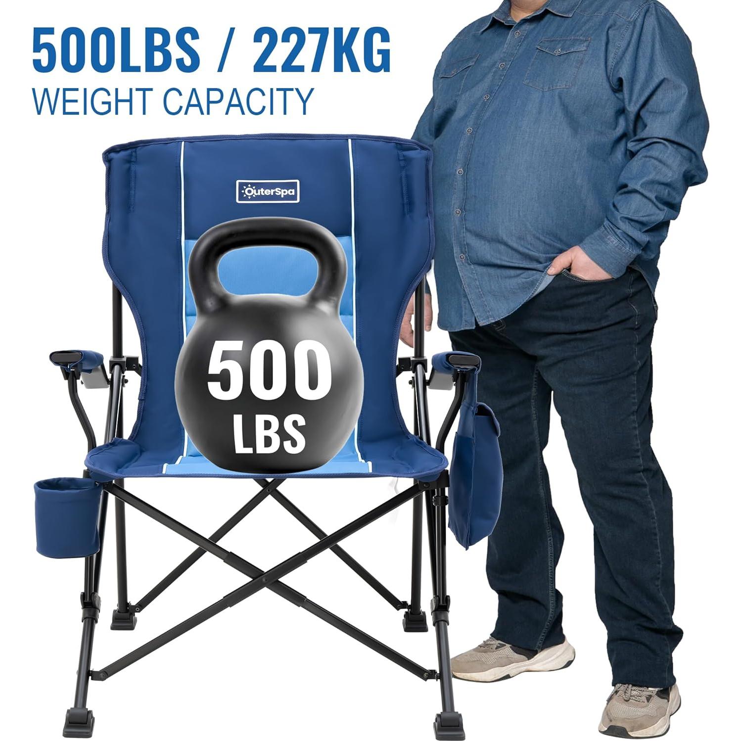 Oversized Folding Camping Chairs for Adults Heavy Duty, Support 500lbs Big and Tall High Back Camping Chairs for Heavy People Padded Lawn Chairs Camp Chairs for Patio,Beach,Camp,Lawn,Outdoor