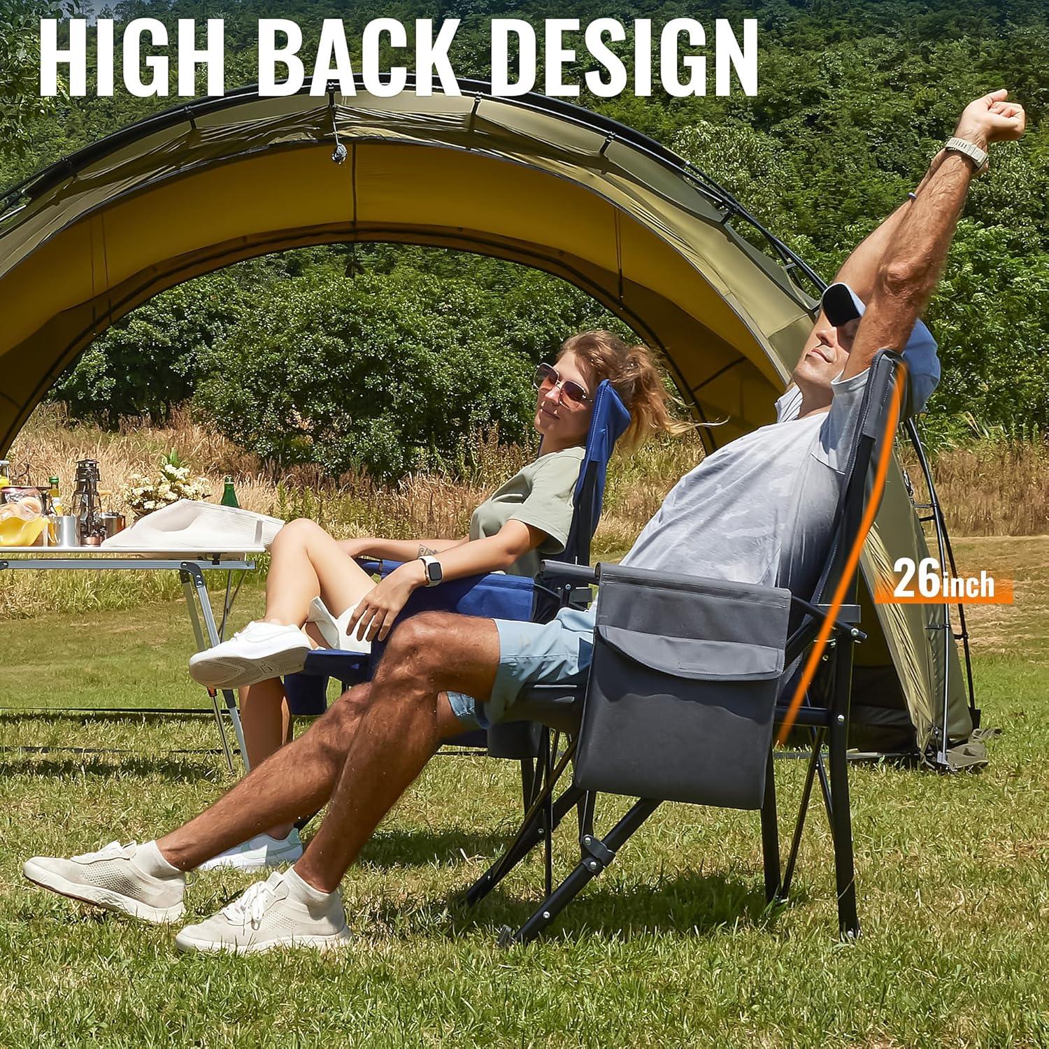 Oversized Folding Camping Chairs for Adults Heavy Duty, Support 500lbs Big and Tall High Back Camping Chairs for Heavy People Padded Lawn Chairs Camp Chairs for Patio,Beach,Camp,Lawn,Outdoor