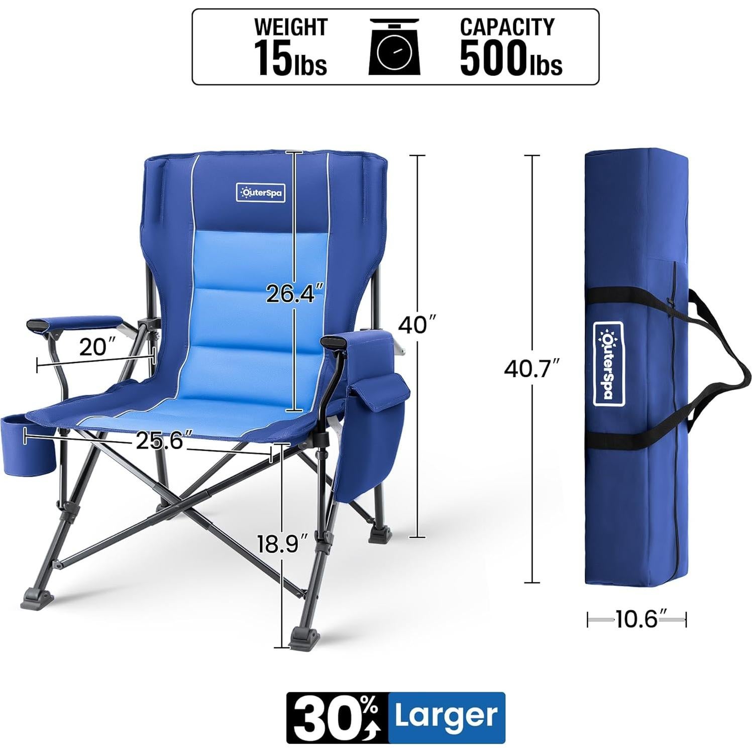 Oversized Folding Camping Chairs for Adults Heavy Duty, Support 500lbs Big and Tall High Back Camping Chairs for Heavy People Padded Lawn Chairs Camp Chairs for Patio,Beach,Camp,Lawn,Outdoor