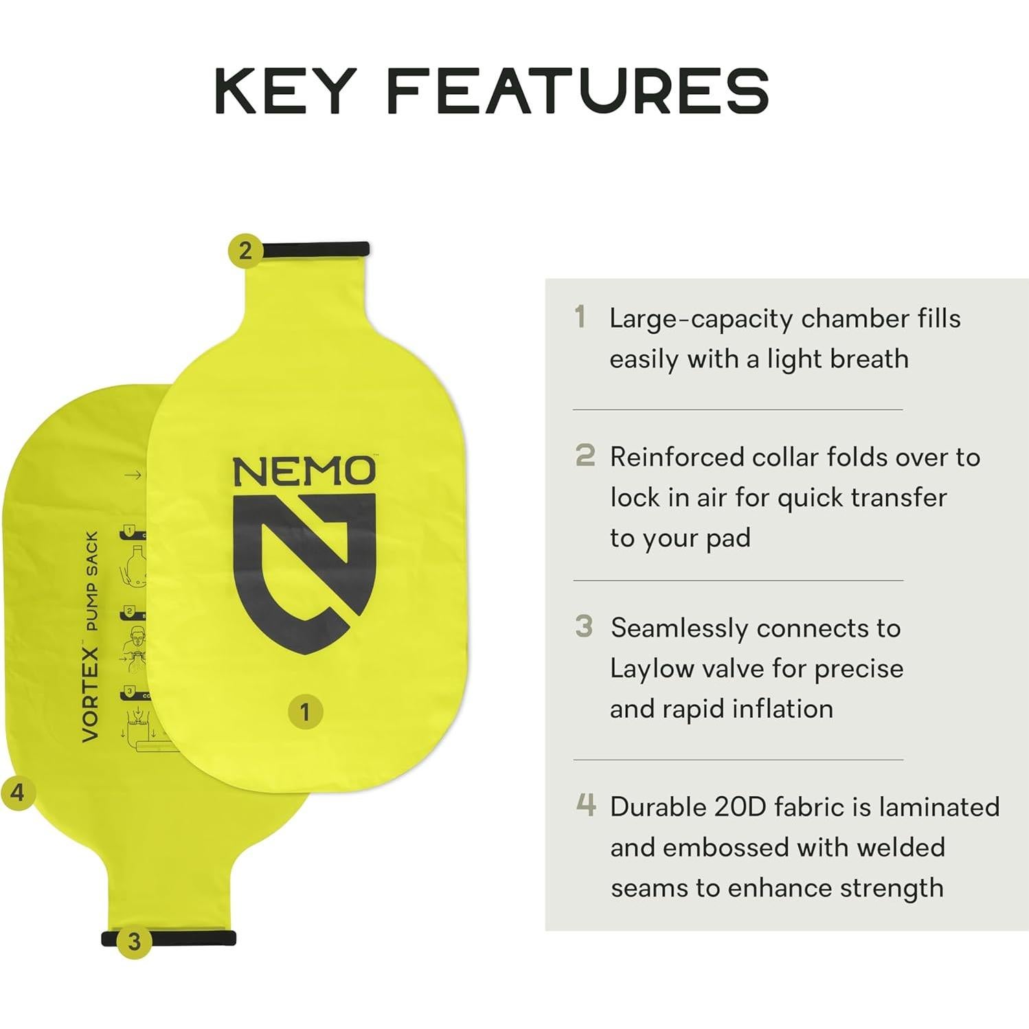 Saco de bomba Vortex NEMO Equipment para colchón inflable Lumen