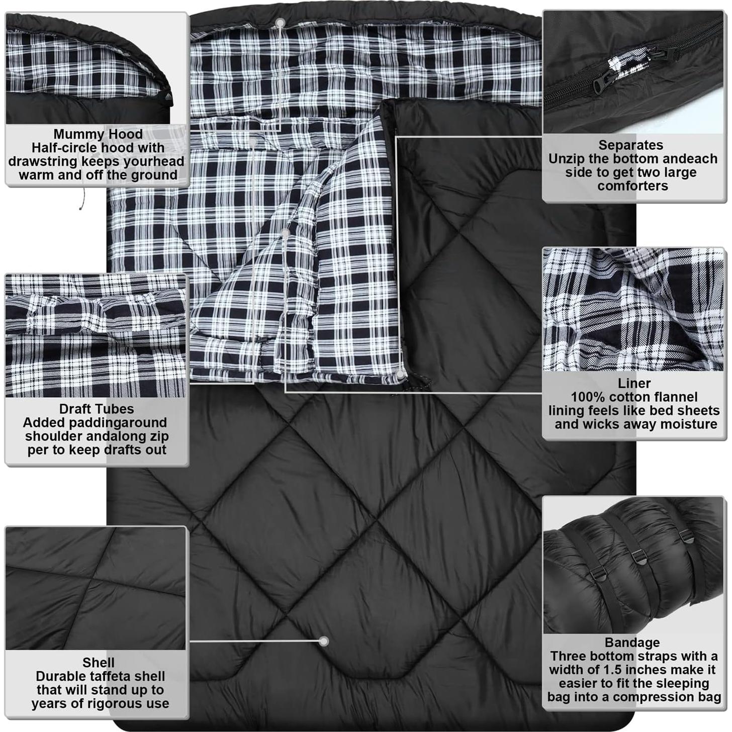 Saco de Dormir Doble AGEMORE 0°C para 2 Personas - Invierno