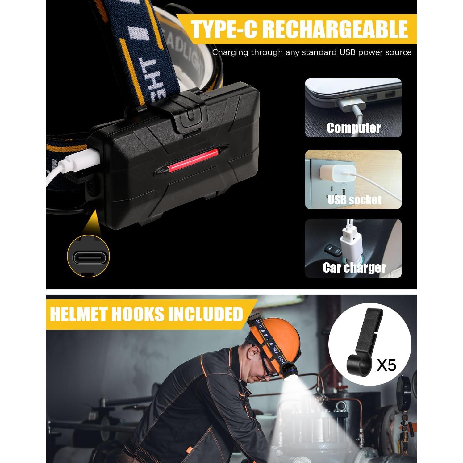 Linterna Frontal Recargable Ochter 18000 Lúmenes 8 Modos IPX4