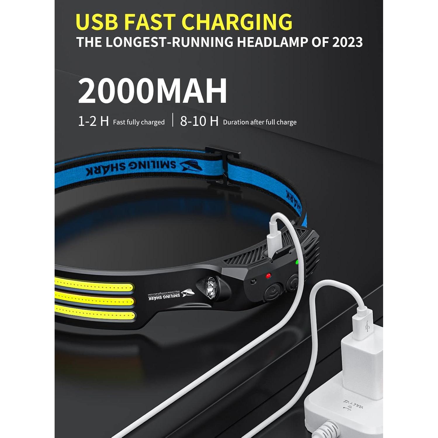 Linterna Frontal LED Smiling Shark 230° 3 Modos Recargable