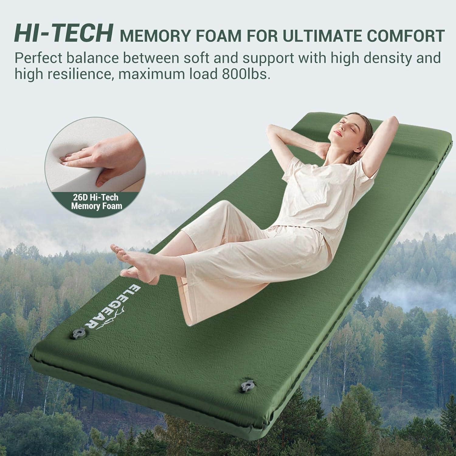 Almohadilla de Dormir Elegear 3.15" Espuma de Memoria Verde