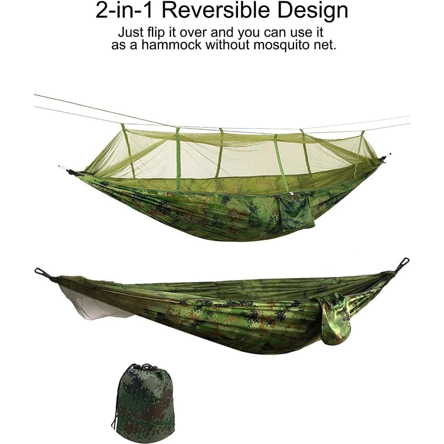 Camping Hammock with Mosquito Net - Ultra Lightweight Durable Double/Single Travel Hammock 210T Parachute Nylon with Tree Straps 660lbs Capacity for Garden Camping Backpacking, Camo