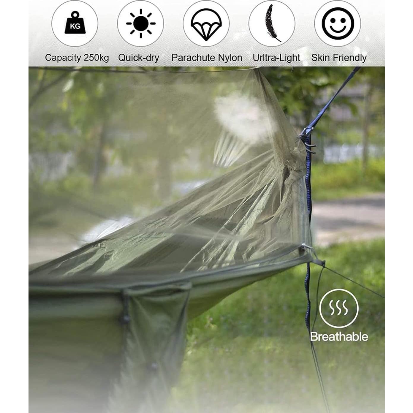 Camping Hammock with Mosquito Net - Ultra Lightweight Durable Double/Single Travel Hammock 210T Parachute Nylon with Tree Straps 660lbs Capacity for Garden Camping Backpacking, Camo