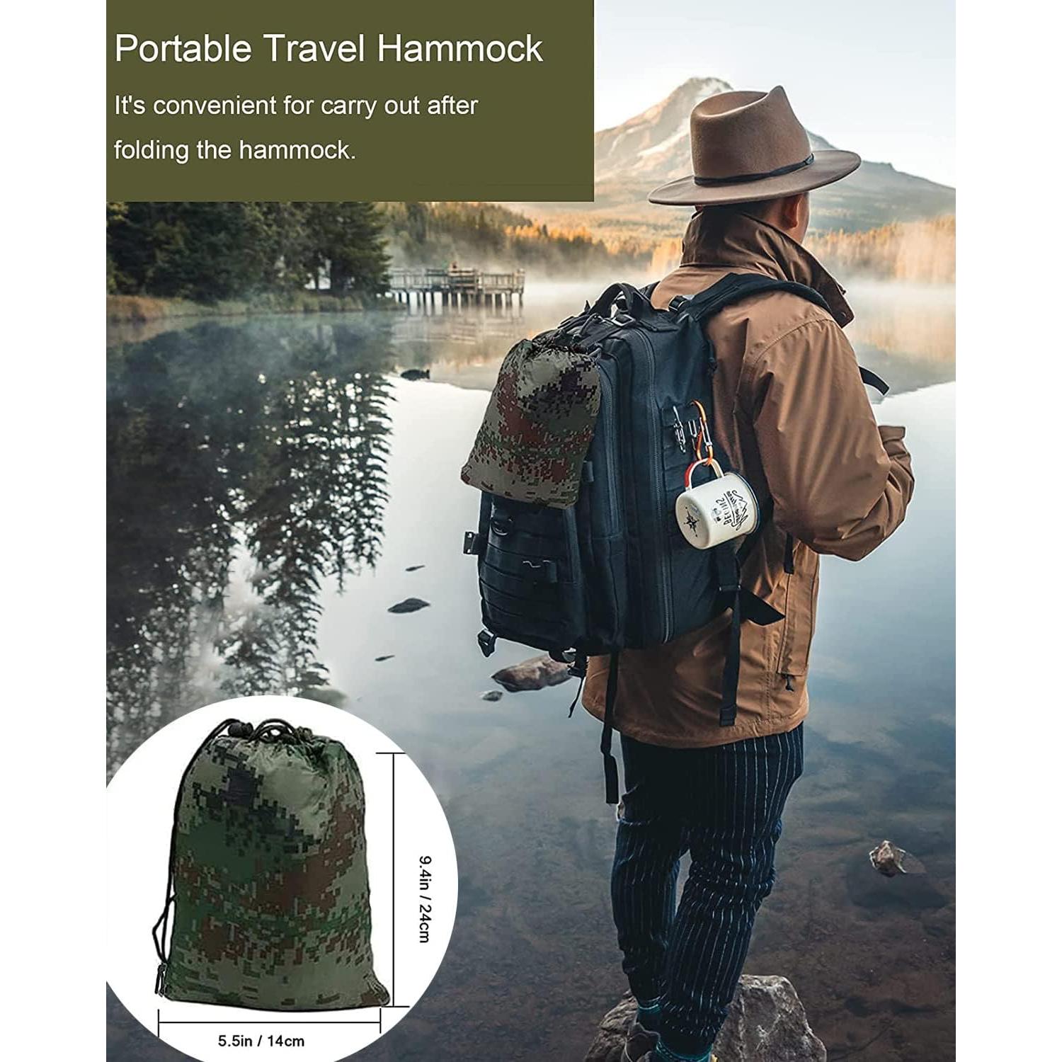 Camping Hammock with Mosquito Net - Ultra Lightweight Durable Double/Single Travel Hammock 210T Parachute Nylon with Tree Straps 660lbs Capacity for Garden Camping Backpacking, Camo