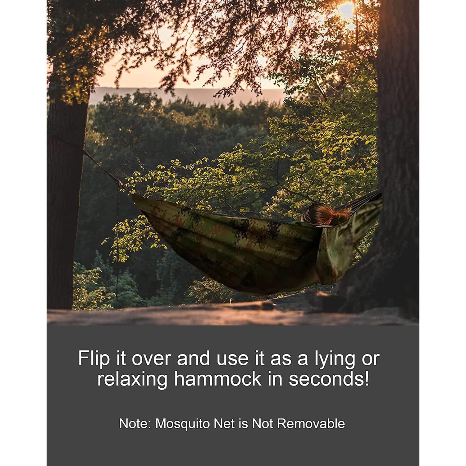 Camping Hammock with Mosquito Net - Ultra Lightweight Durable Double/Single Travel Hammock 210T Parachute Nylon with Tree Straps 660lbs Capacity for Garden Camping Backpacking, Camo