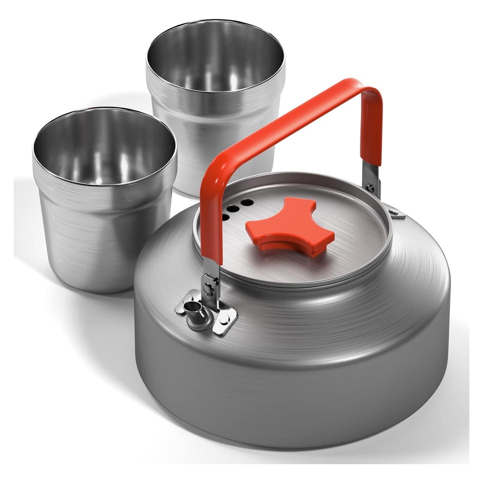 Juego de Tetera de Camping Lixada 1.1L con 2 Tazas de Acero