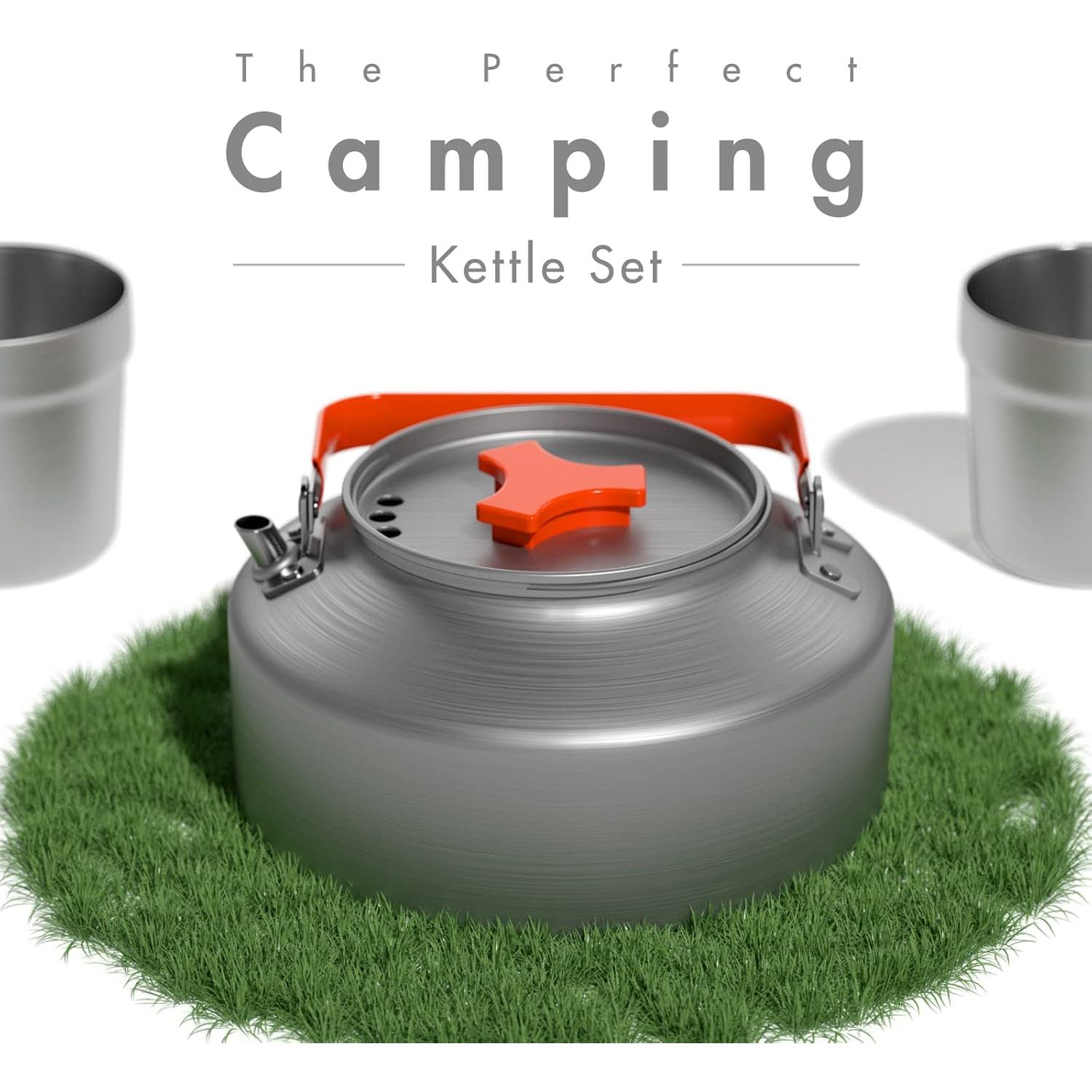 Juego de Tetera de Camping Lixada 1.1L con 2 Tazas de Acero