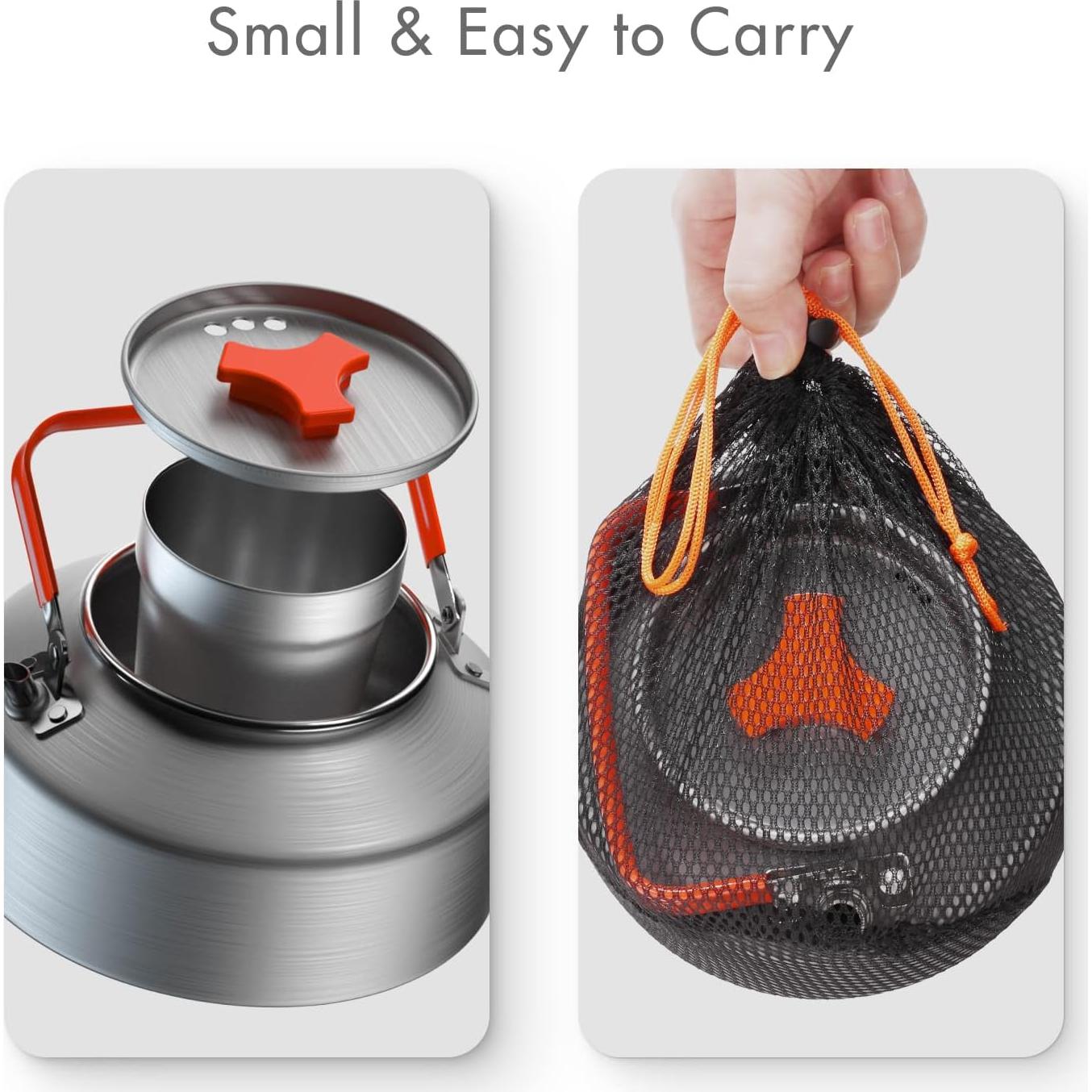 Juego de Tetera de Camping Lixada 1.1L con 2 Tazas de Acero