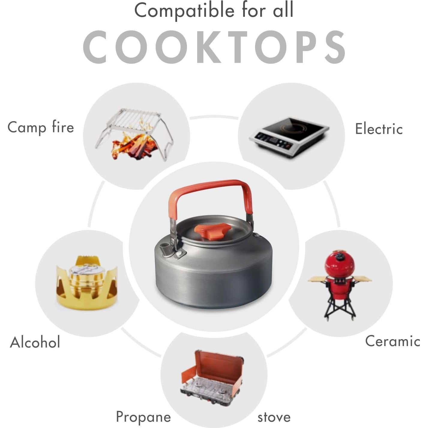 Juego de Tetera de Camping Lixada 1.1L con 2 Tazas de Acero