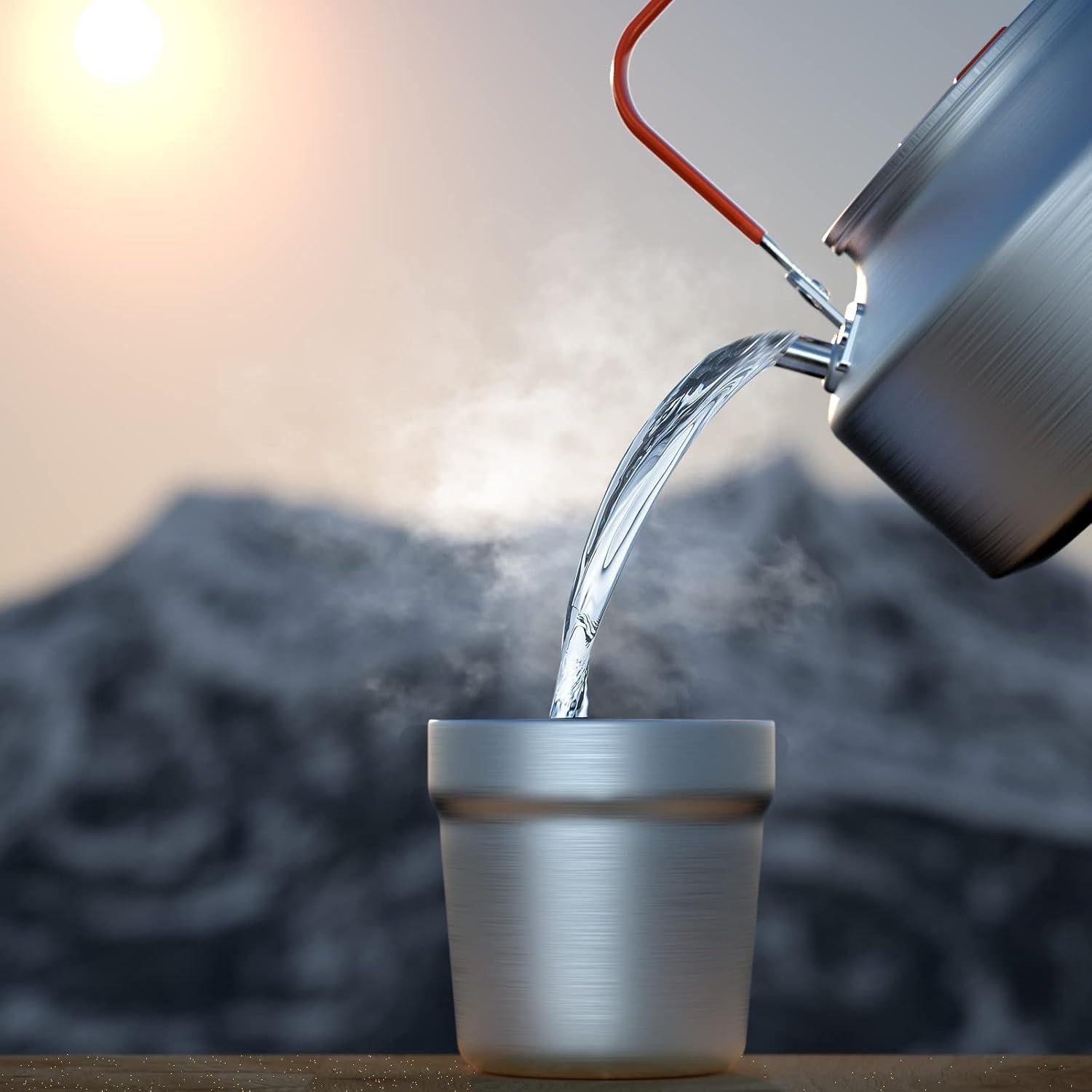 Juego de Tetera de Camping Lixada 1.1L con 2 Tazas de Acero