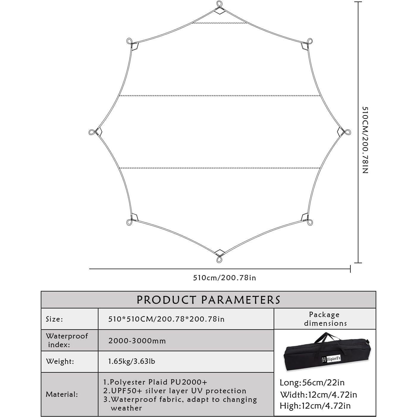 Lona Impermeable 4.88x4.88m HipierFx Negra para Camping