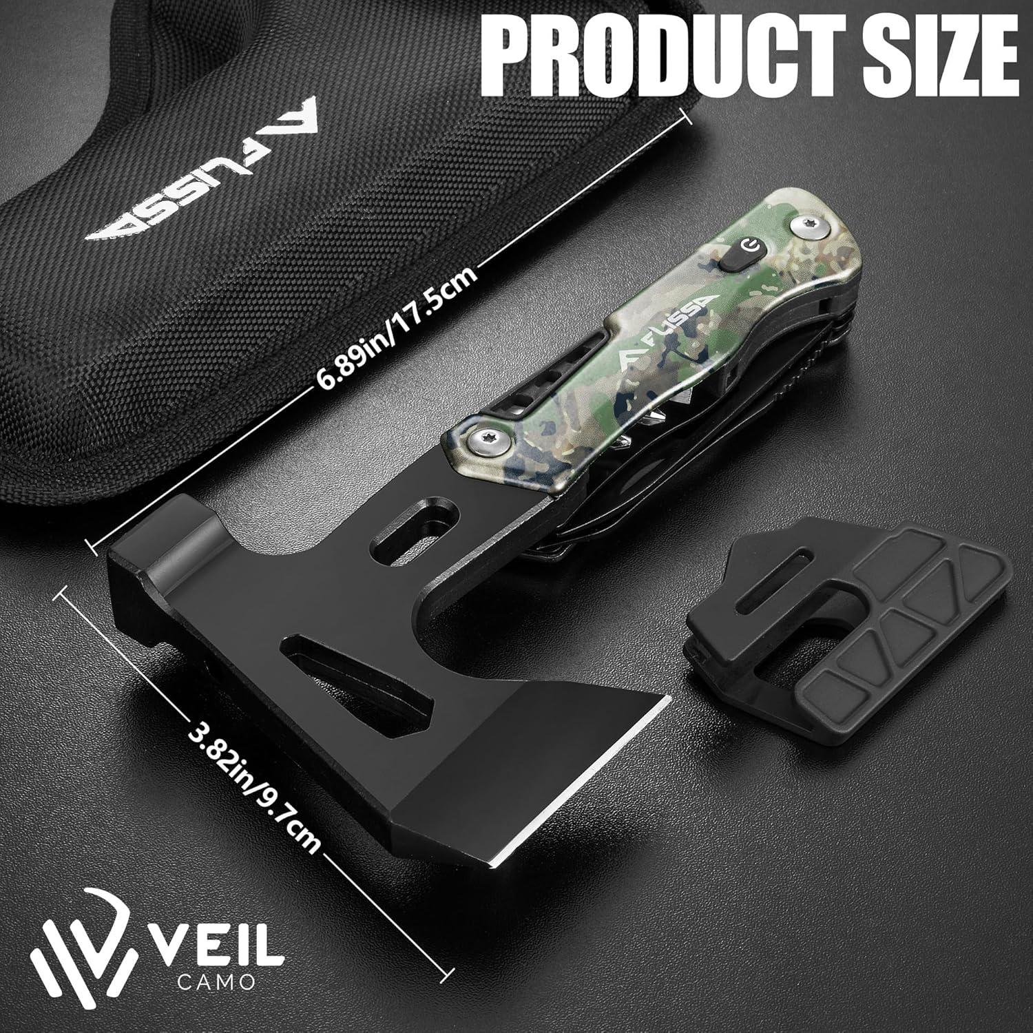 Hacha Multiherramienta FLISSA 14 en 1 con Luz LED Camuflaje