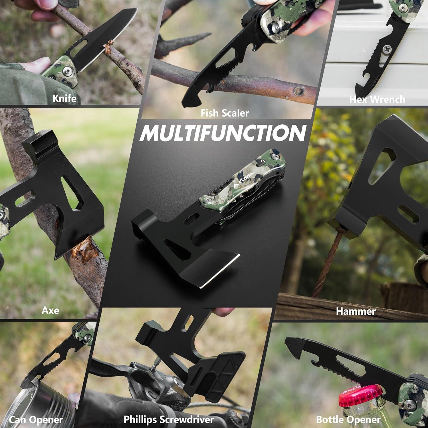 Hacha Multiherramienta FLISSA 14 en 1 con Luz LED Camuflaje