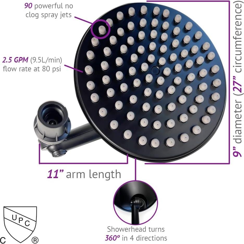 Cabezal de Ducha de Lluvia ShowerME 22.86 cm Negro Mate