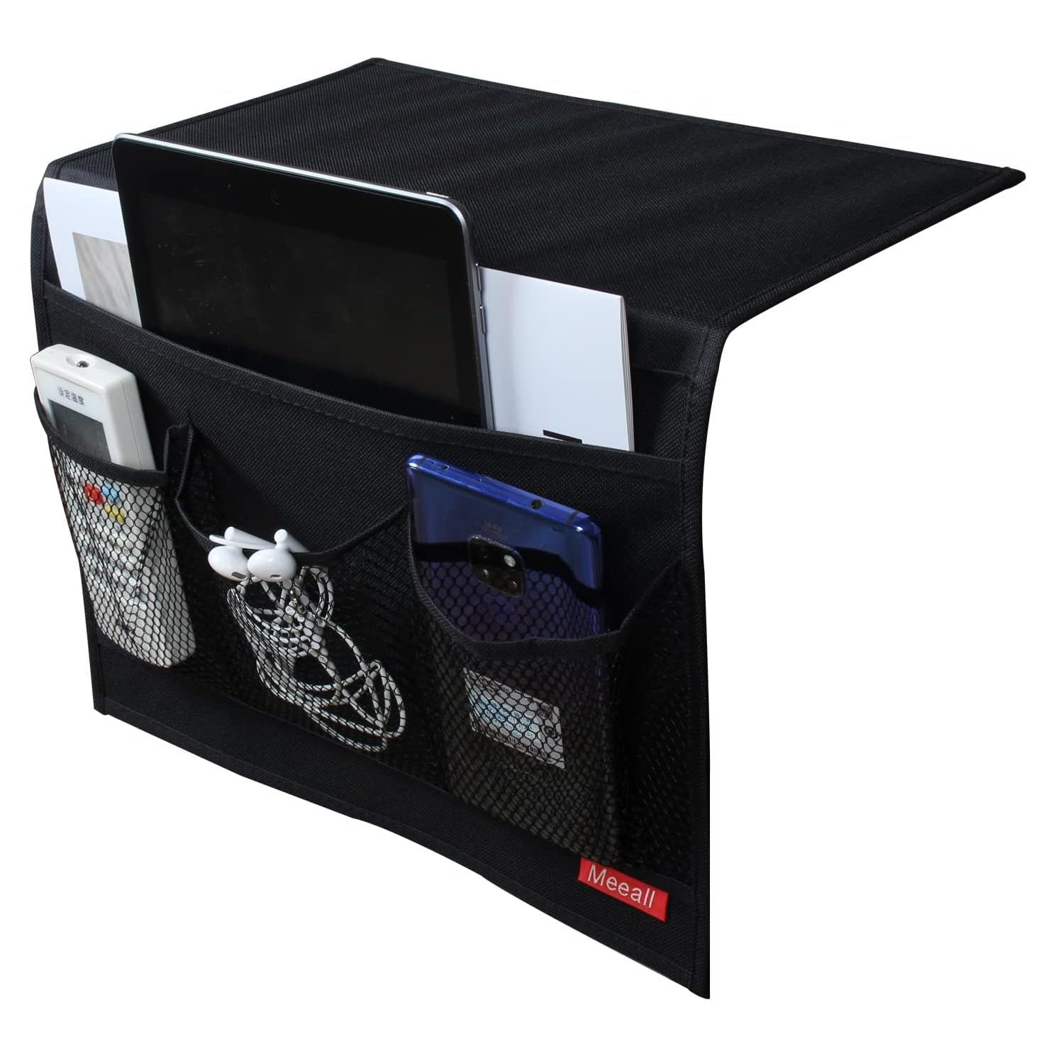 Caddy Organizador de Cama Meeall 4 Bolsillos Tela Oxford Negro