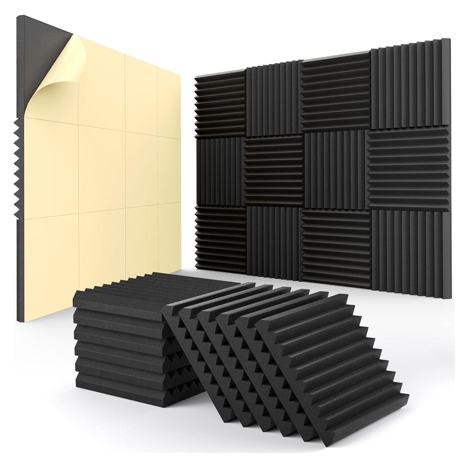 Paquete de 12 Paneles Acústicos Autoadhesivos HEMRLY 1" x 30.48cm - Negro