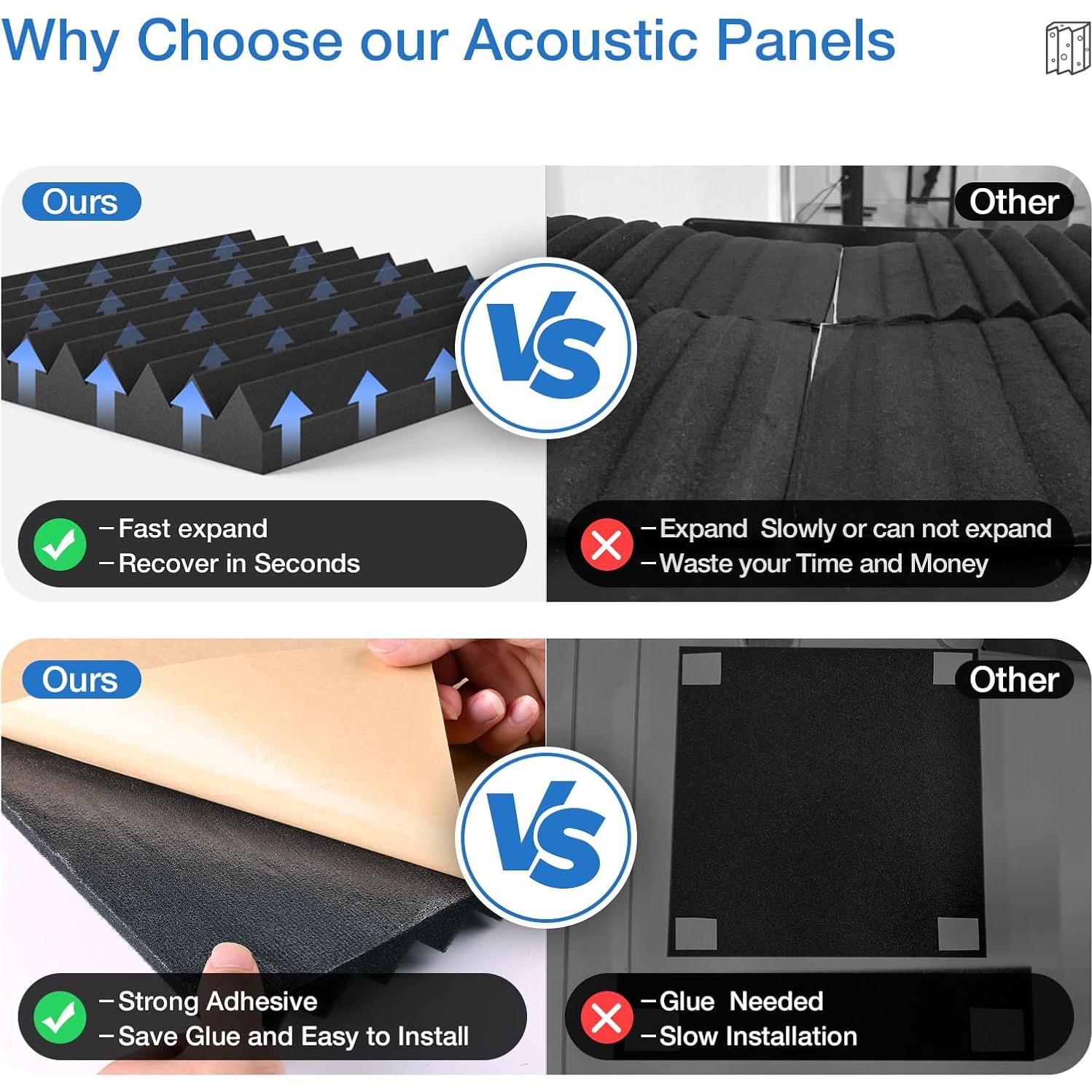 Paquete de 12 Paneles Acústicos Autoadhesivos HEMRLY 1" x 30.48cm - Negro