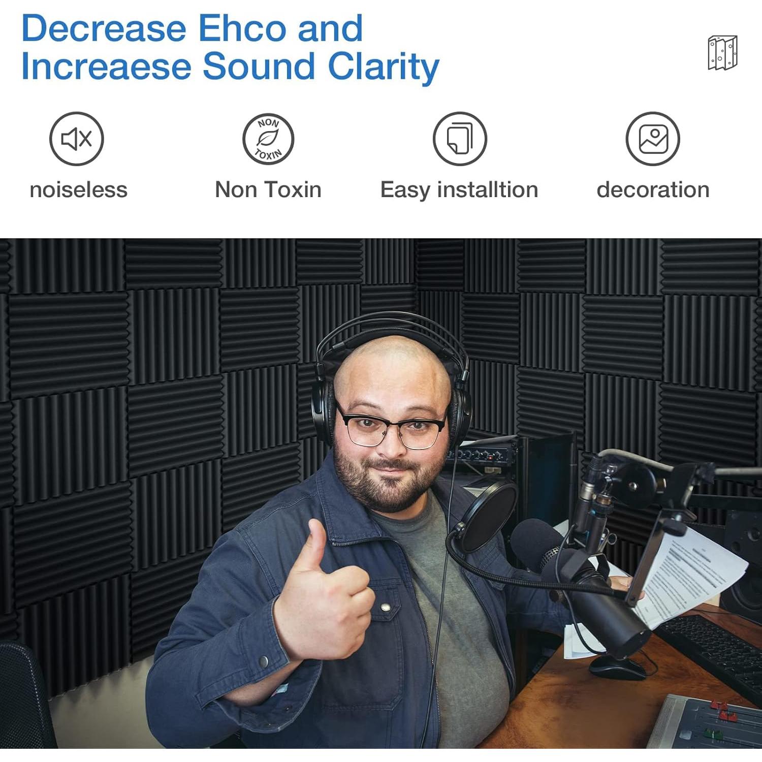 Paquete de 12 Paneles Acústicos Autoadhesivos HEMRLY 1" x 30.48cm - Negro