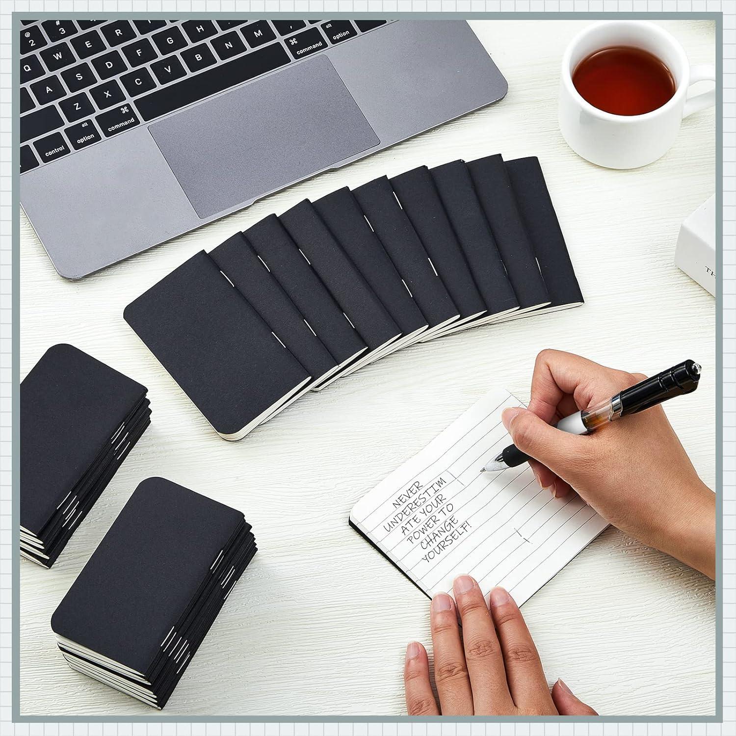 Outus 36 Pcs Pocket Notebook Mini Journal 2.5" x 4" Kraft Paper Mini Notepad Bulk Softcover Pocket Notepad Memo Diary Subject Notebooks for Student Traveler School(Black, Blank Cover)