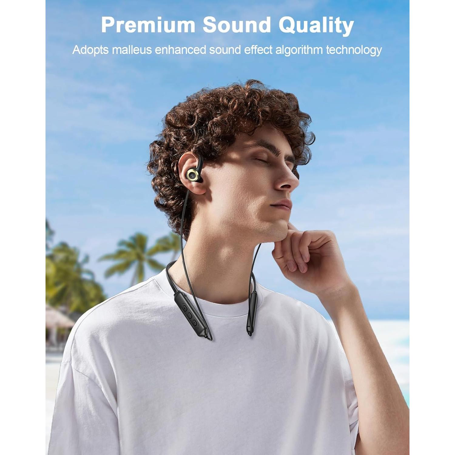 NANAMI Open Ear Headphones, Wireless Headphones Bluetooth Earbuds 15H Playtime, Crisp Stereo Sound Headset, IPX5 Waterproof Sports Neckband, Bluetooth 5.3 Earphones with Earhooks for Podcast Audio