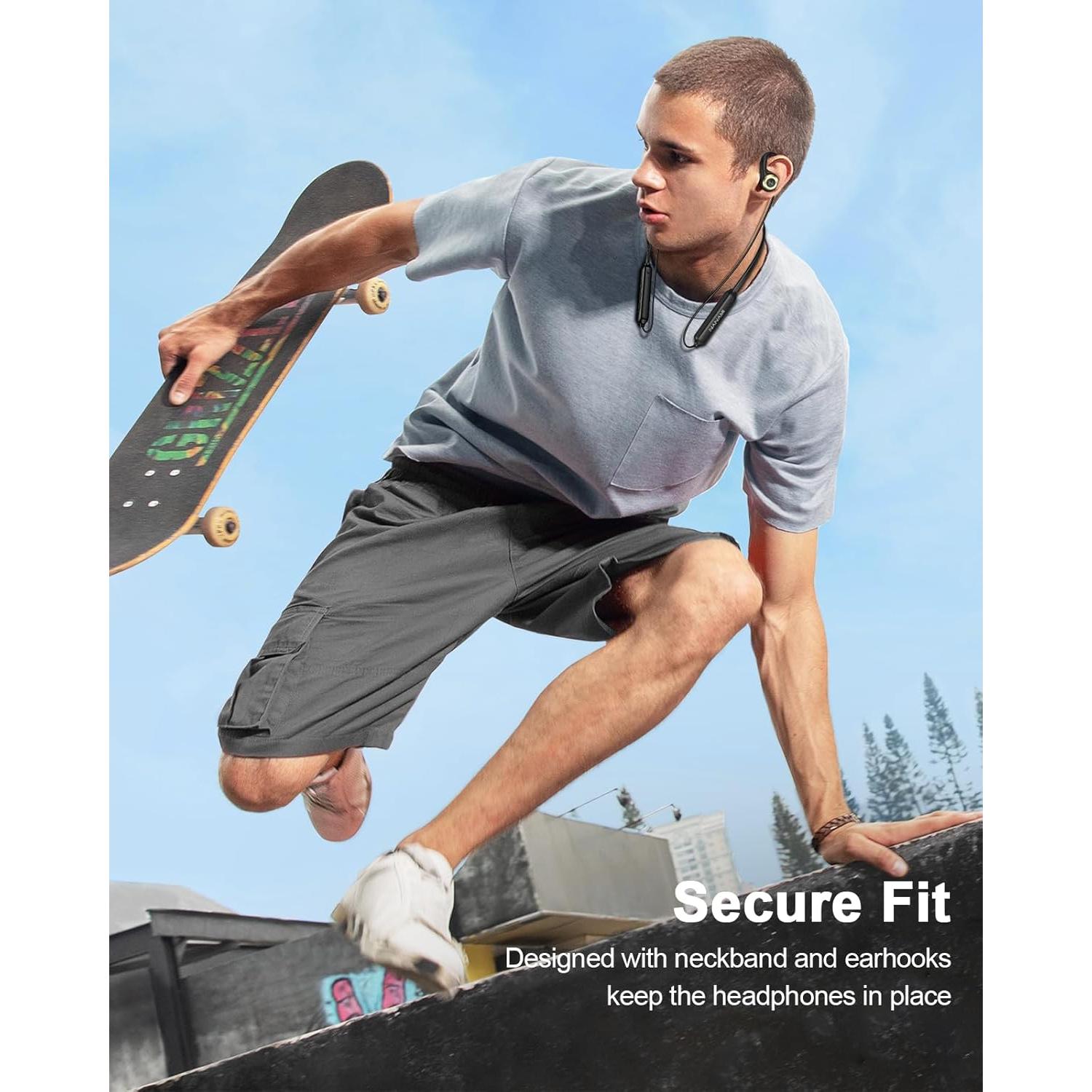 NANAMI Open Ear Headphones, Wireless Headphones Bluetooth Earbuds 15H Playtime, Crisp Stereo Sound Headset, IPX5 Waterproof Sports Neckband, Bluetooth 5.3 Earphones with Earhooks for Podcast Audio