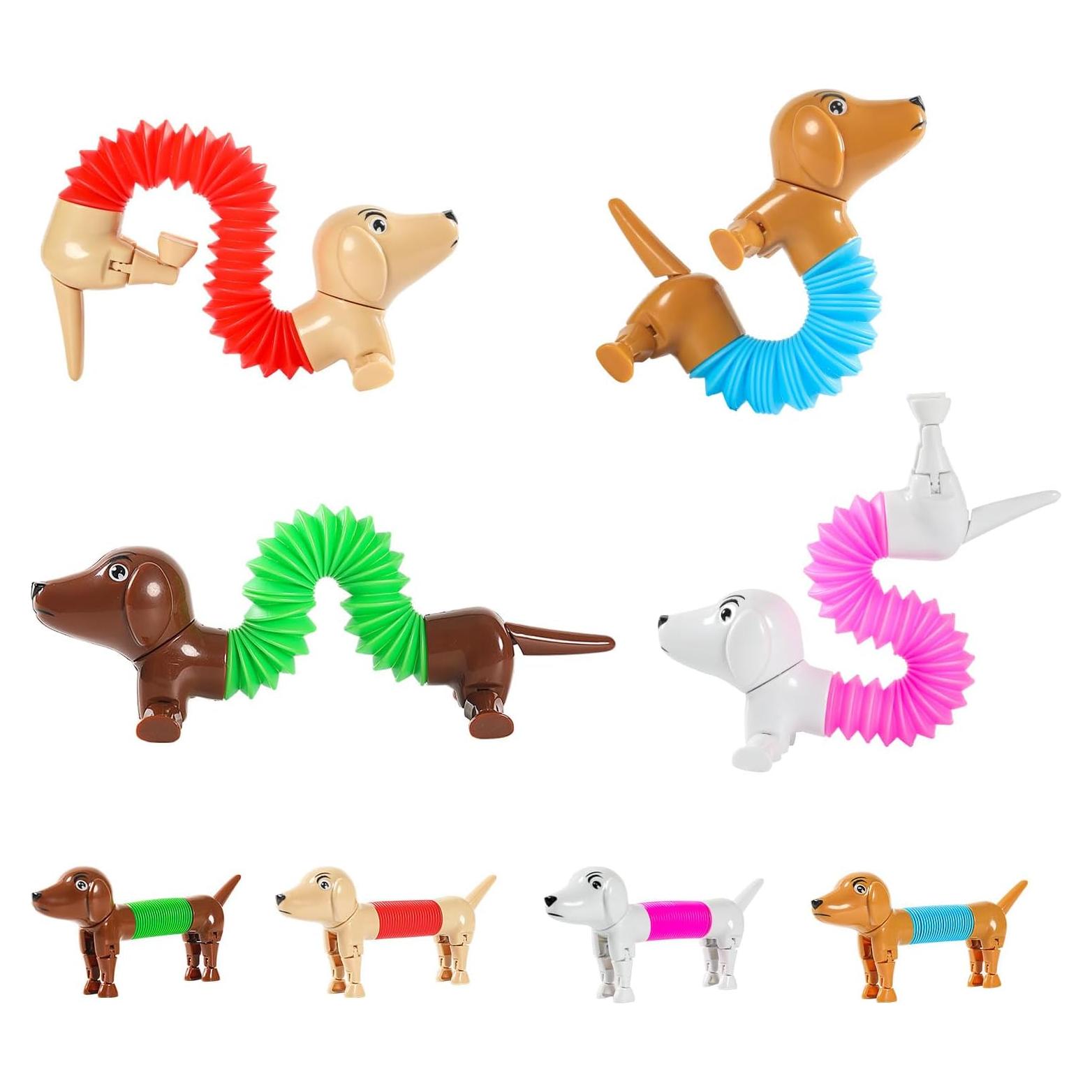 Limpskys Dog pop Tubes fidgets, Travel Toys for Toddlers 3-5, Sensory Toys for Kids 5-7, fidgets for Kids, Animal pop Tubes, Easter Egg fillers,Easter Basket Stuffers（4 Pack Dog）
