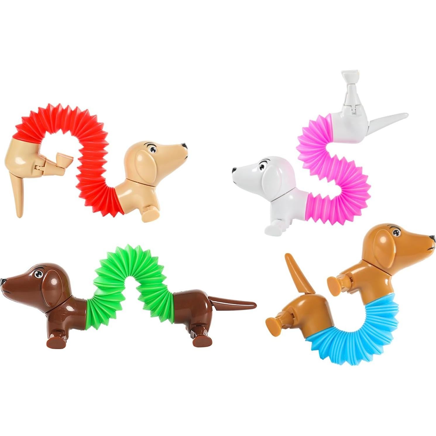 Limpskys Dog pop Tubes fidgets, Travel Toys for Toddlers 3-5, Sensory Toys for Kids 5-7, fidgets for Kids, Animal pop Tubes, Easter Egg fillers,Easter Basket Stuffers（4 Pack Dog）