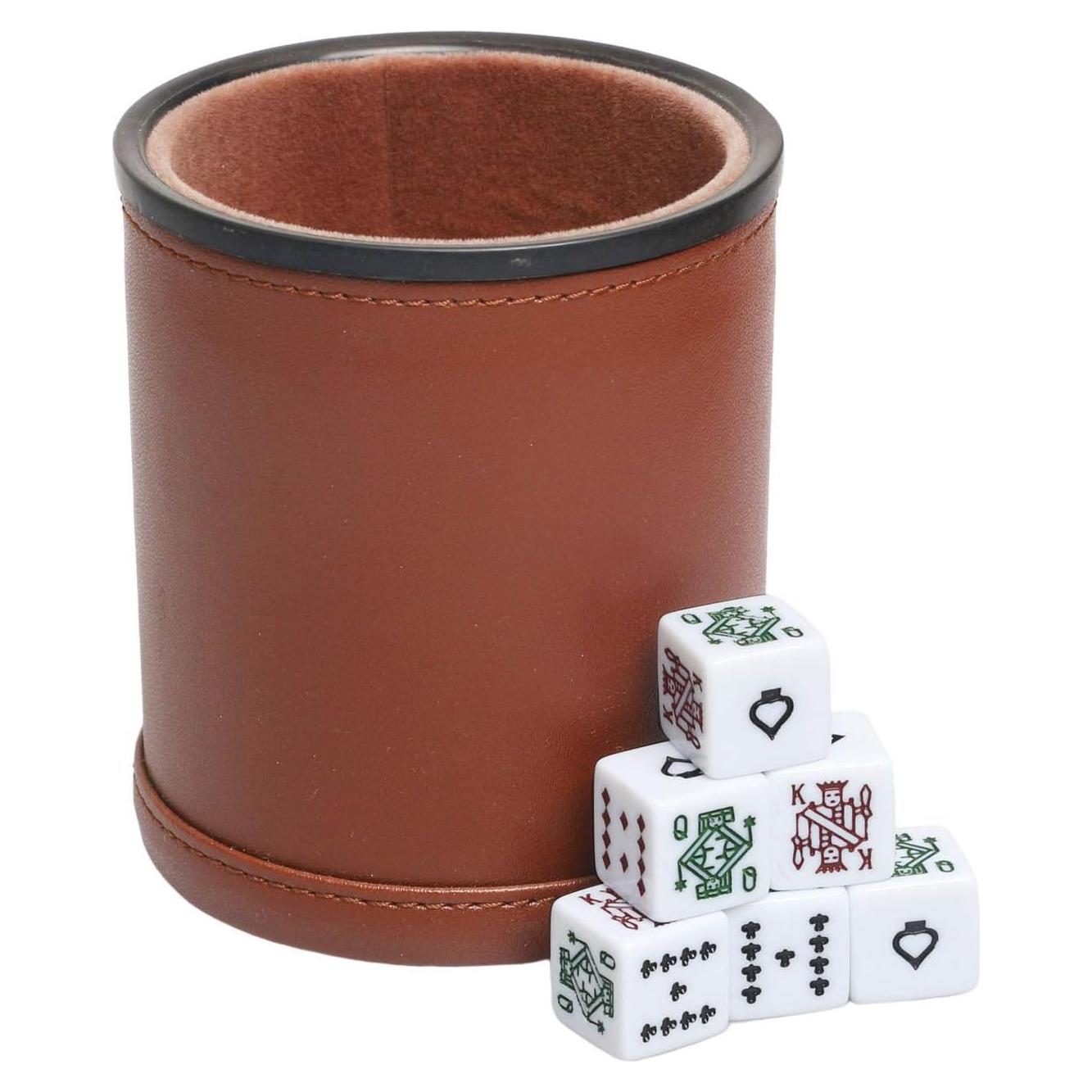 Juego de Tazas de Dados de Cuero PU TOPTAN con 6 Dados 16mm
