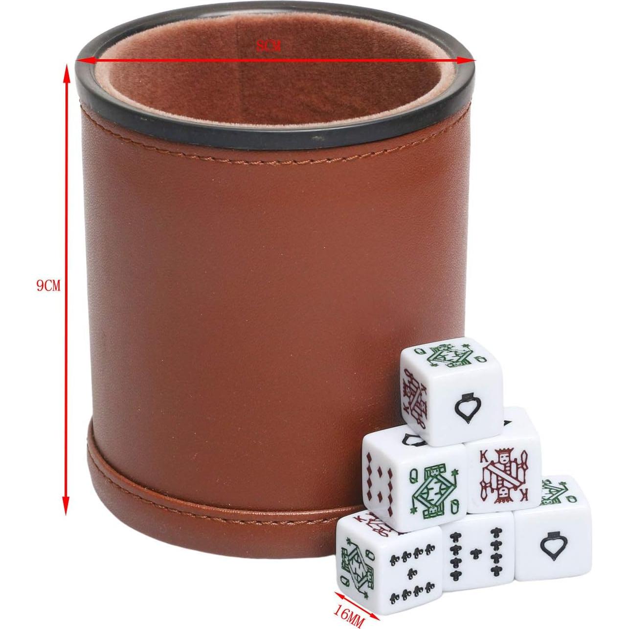 Juego de Tazas de Dados de Cuero PU TOPTAN con 6 Dados 16mm