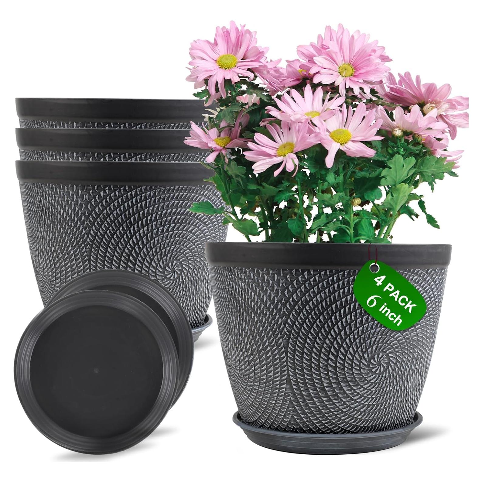 Macetas Quarut 15.24 cm Pack de 4 con Drenaje y Bandeja