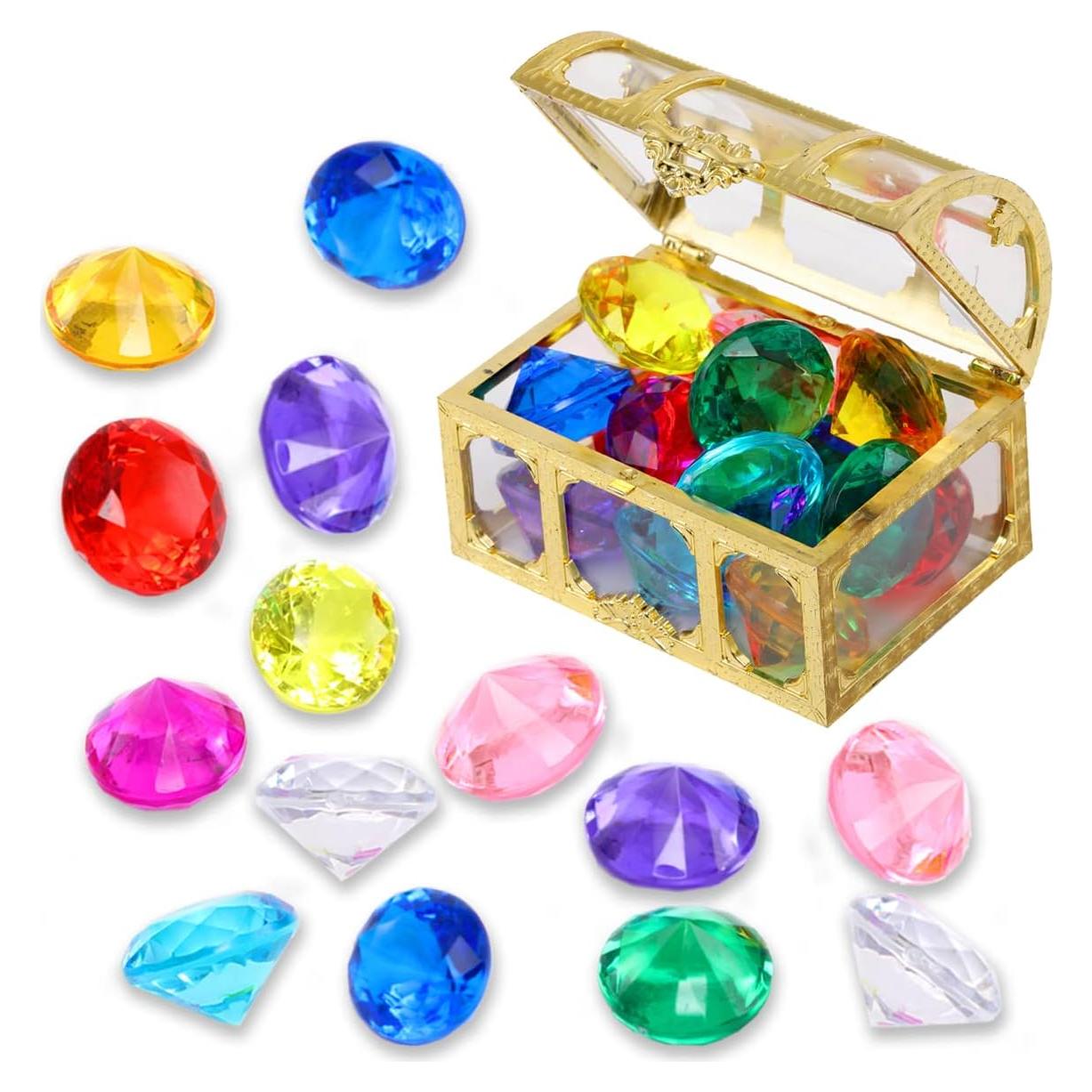 Cofre del Tesoro Pirata con 14 Gemas de Colores - Juguete de Buceo