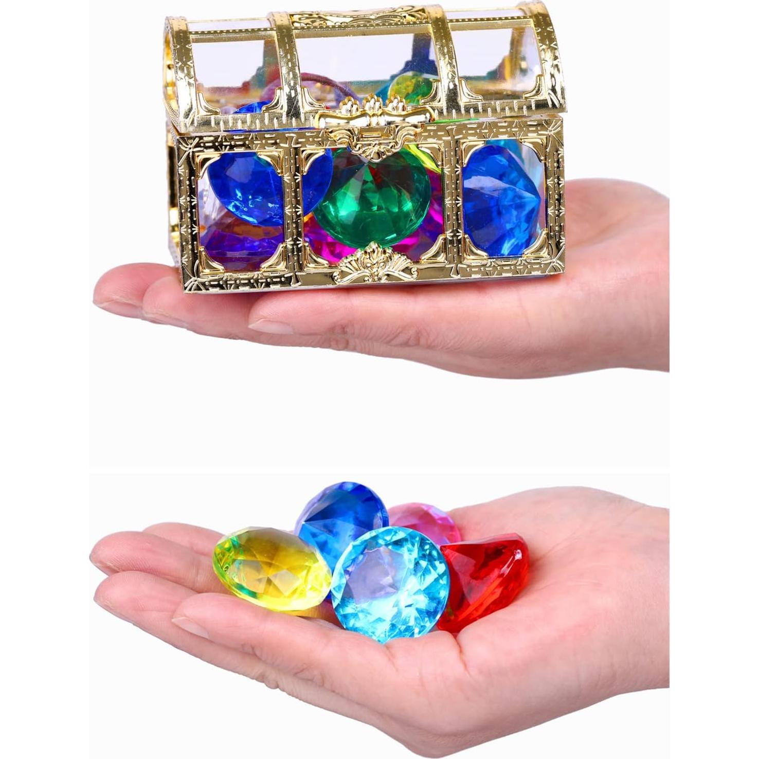 Cofre del Tesoro Pirata con 14 Gemas de Colores - Juguete de Buceo