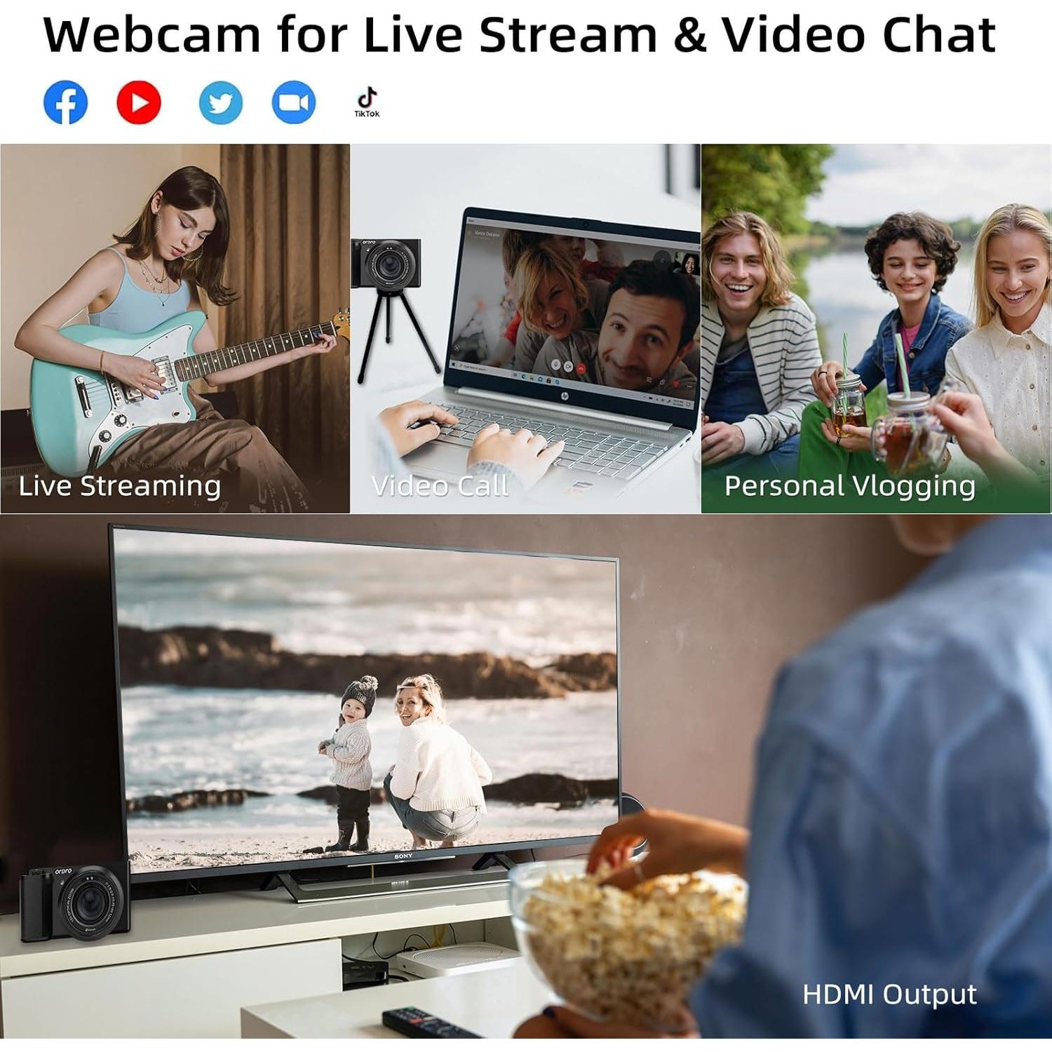 ORDRO 5K Digital Cameras for Photography - 64MP 12X Optical Zoom Travel Content Creator Camera & YouTube Vlogging Camera with Flip Screen, Microphone & Tripod Grip, 64GB Memory Card