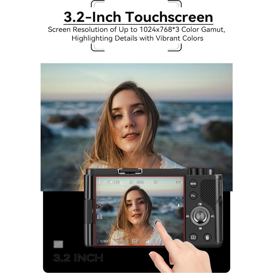 ORDRO 5K Digital Cameras for Photography - 64MP 12X Optical Zoom Travel Content Creator Camera & YouTube Vlogging Camera with Flip Screen, Microphone & Tripod Grip, 64GB Memory Card