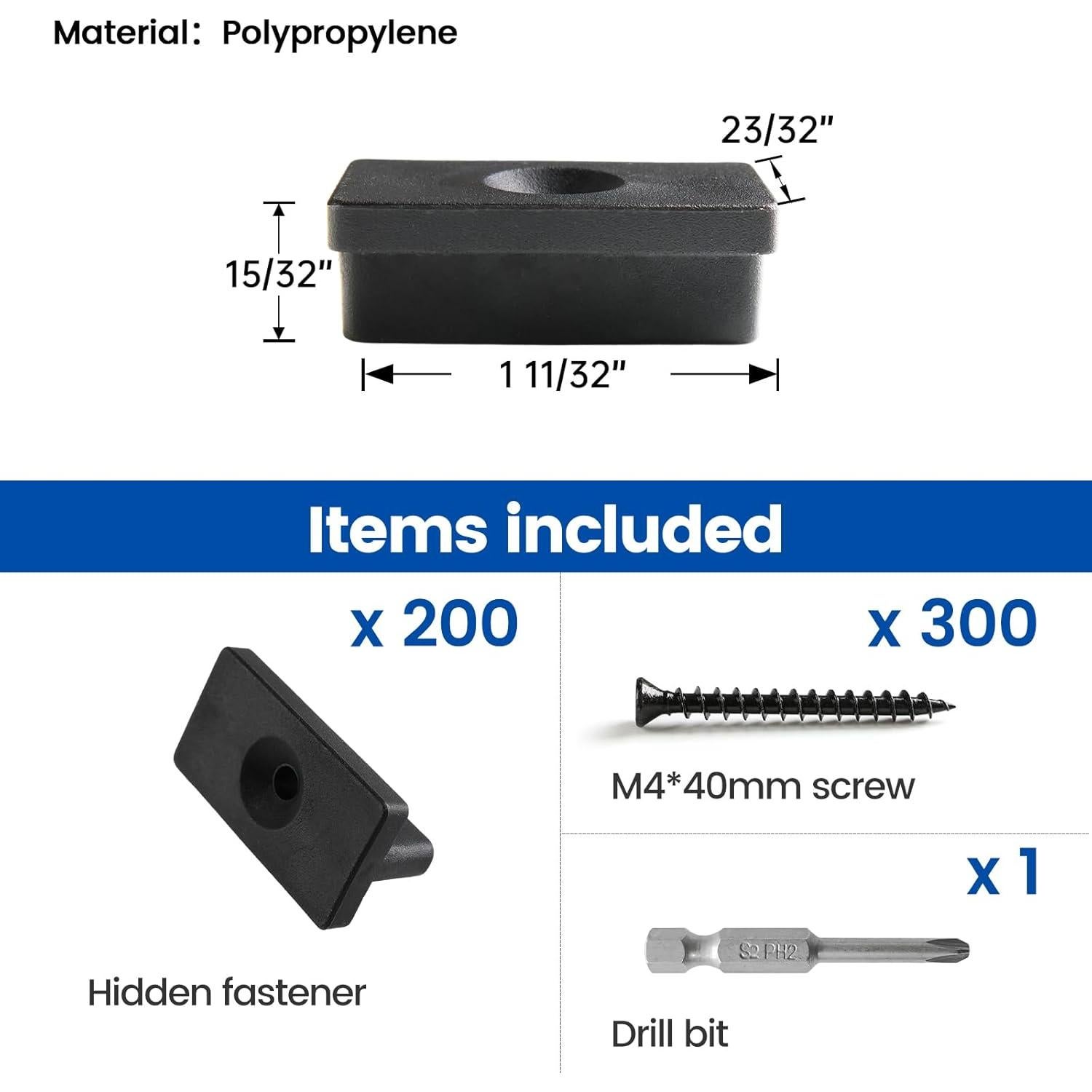 Muzata Sujetadores Ocultos para Deck 200P Polipropileno M029