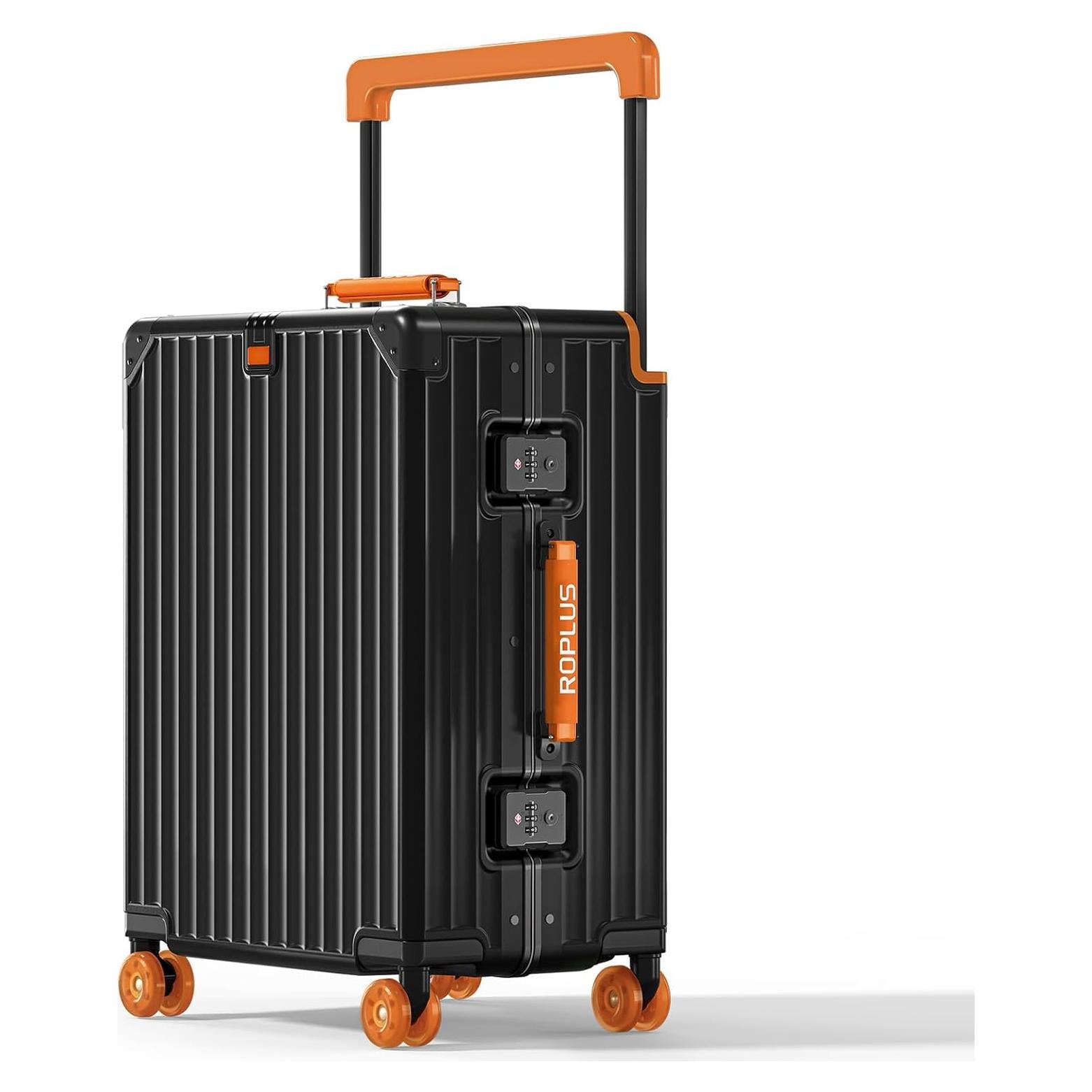 Aluminium Frame Carry on Luggage with Smooth Jelly Wheels, Hardside Zipperless Rolling Suitcase with TSA Lock (Black, 21-Inch)