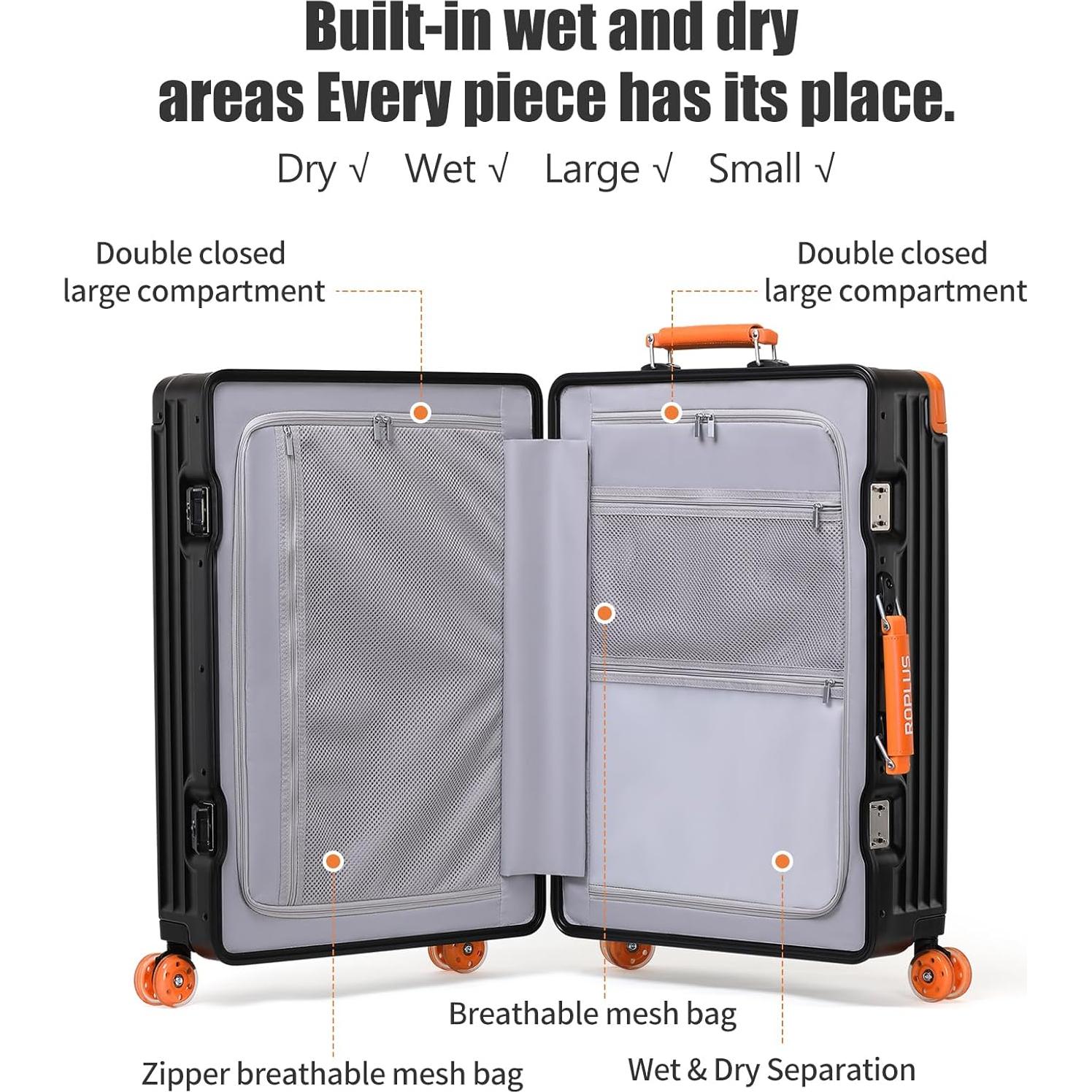 Aluminium Frame Carry on Luggage with Smooth Jelly Wheels, Hardside Zipperless Rolling Suitcase with TSA Lock (Black, 21-Inch)