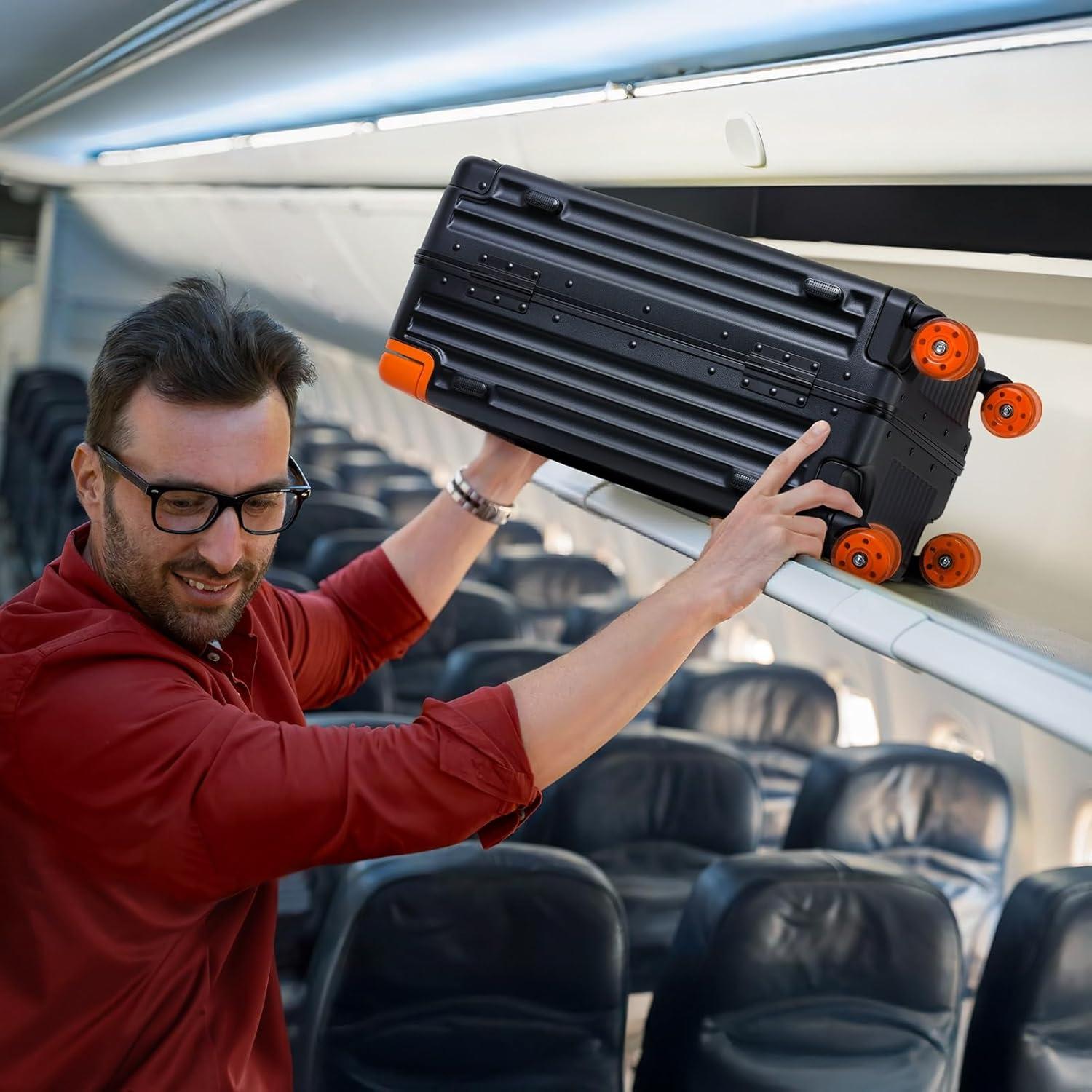 Aluminium Frame Carry on Luggage with Smooth Jelly Wheels, Hardside Zipperless Rolling Suitcase with TSA Lock (Black, 21-Inch)