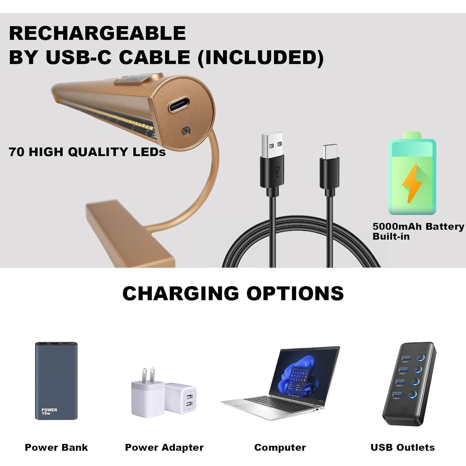 Luz de Imagen Regulable LYTARA 5000mAh Dorado Sin Cable