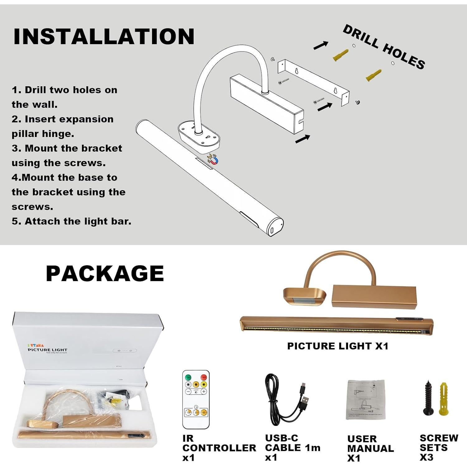 Luz de Imagen Regulable LYTARA 5000mAh Dorado Sin Cable